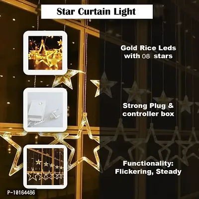 Ashtavinayak Store 12 Stars 138 Led Curtain String Lights Window Curtain Lights with 8 Flashing Modes Decoration for Christmas, Wedding, Party, Home, Patio Lawn Warm White (Copper, Pack of 1)-thumb5