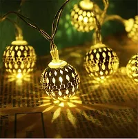 16 LED 10 feet String Lights Plug-in Metal Ball, Connectable with Tail for All Occasions-Christmas, Diwali, Golden-thumb1