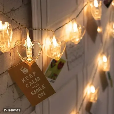 One Click Picks 3m Hanging Photo Clip Copper String Light for Decoration, 16 LED Heart Shape Fairy Warm White Clip Lights for Photos Two Pin Plug for Bedroom, Indoor/Outdoor Diwali Birthday Party-thumb3