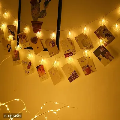 One Click Picks 3m Hanging Photo Clip Copper String Light for Decoration, 16 LED Heart Shape Fairy Warm White Clip Lights for Photos Two Pin Plug for Bedroom, Indoor/Outdoor Diwali Birthday Party-thumb4