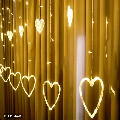 Ashtavinayak Store 12 Heart Curtain Lights, 114 Led, 3 Meter Window Curtain String Lights with 8 Flashing Modes Decoration Light for Diwali, Christmas, Wedding, Party (Warm White)-thumb2