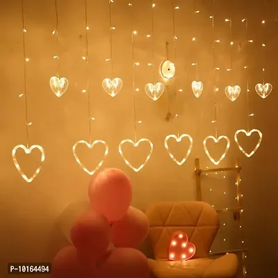 Ashtavinayak Store 12 Heart 114 LED Curtain String Lights, Window Curtain Decoration Lights with 8 Flashing Modes Remote (2.5 Meter, Warm White,Corded Electric,Plastic,Corner)-thumb4