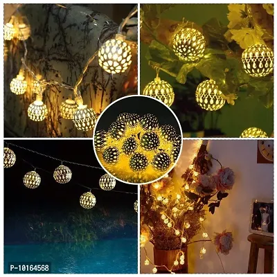 16 LED 10 feet String Lights Plug-in Metal Ball, Connectable with Tail for All Occasions-Christmas, Diwali, Golden-thumb4