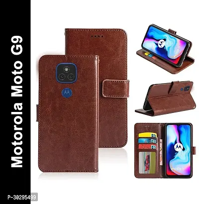 Flip Cover for Motorola Moto E7 Plus Motorola Moto G9 Brown Dual Protection-thumb0