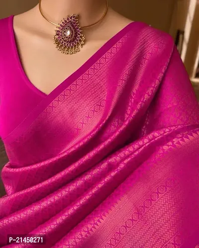 Elegant Pink Cotton Silk Saree with Blouse piece For Women-thumb0