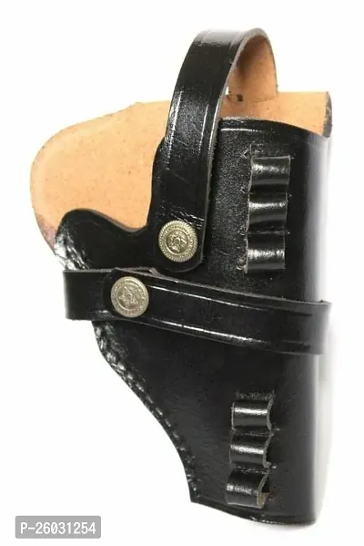 Kumar's Trend - Unisex Leather 9 mm Revolver Pistol Gun Cover Holster Racquet Carry Case. (Black Half Cut)