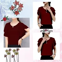 Top Women Maroon Ruffle Sleeve Neck Button Top In Fox Georgette Fabrics With Inner-thumb3