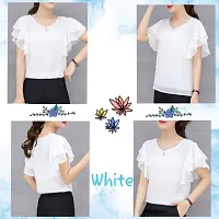 Top Women White Ruffle Sleeve Neck Button Top In Fox Georgette Fabrics With Inner-thumb3
