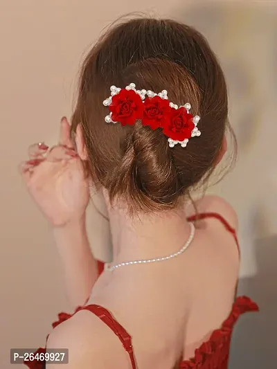 SET OF 3 RED FLOWER HAIR PIN FOR WEDDING-thumb0