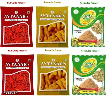 Ayyanars Red Chilli, Turmeric, Coriander Powder Spices Combo each 100g (6 x 50g) (6 x 50 g)-thumb0