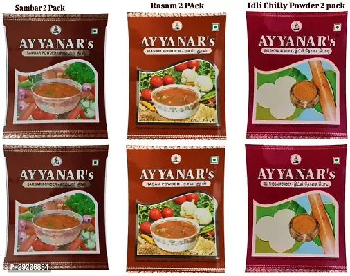 Ayyanars Masala Combo Pack (50g each) SAMBAR Powder, RASAM Powder, IDLI Chilly Powder (Idli podi) Each 2 pack (Total 300g) (6 x 50 g)