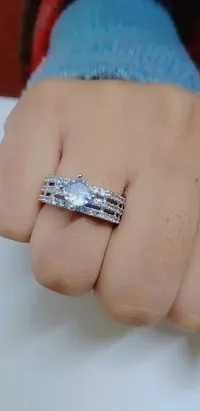Asara Design Silver  Plated silver American Diamond Trendy Finger Ring-thumb2
