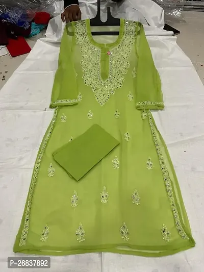 Elegant Green Chikankari Chiffon Kurta with Inner For Women-thumb0