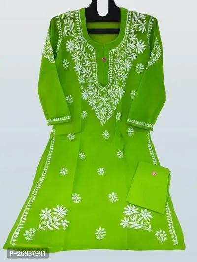 Elegant Green Chikankari Chiffon Kurta with inner For Women-thumb0
