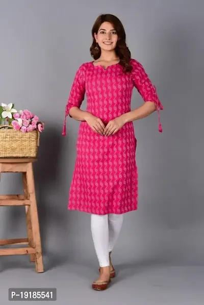 Attractive Cotton Blend Straight Kurti (Pink)-thumb0