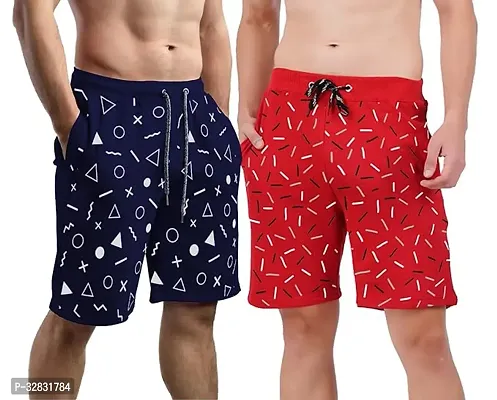 Stylish Multicoloured Cotton Printed Regular Shorts For Men Pack Of 2