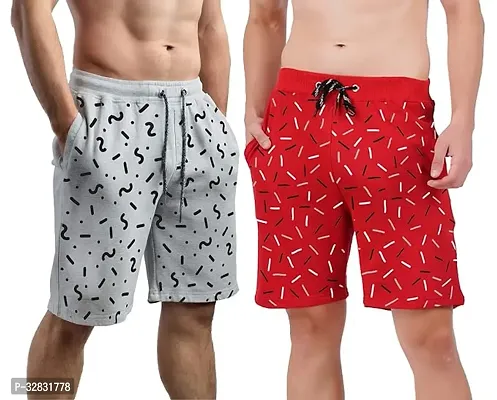 Stylish Multicoloured Cotton Printed Regular Shorts For Men Pack Of 2-thumb0