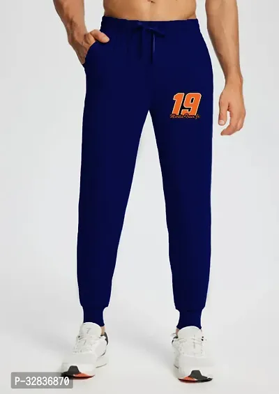 Stylish Navy Blue Cotton Blend Printed Joggers Track Pant For Men