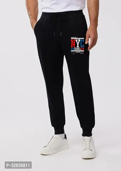 Stylish Black Cotton Blend Printed Joggers Track Pant For Men-thumb0