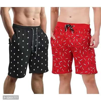 Stylish Multicoloured Cotton Printed Regular Shorts For Men Pack Of 2