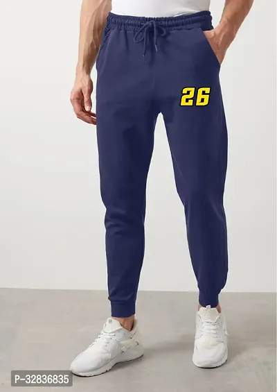 Stylish Navy Blue Cotton Blend Printed Joggers Track Pant For Men