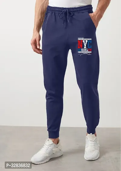 Stylish Navy Blue Cotton Blend Printed Joggers Track Pant For Men-thumb0