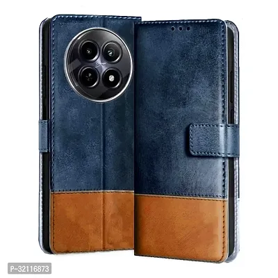 Stylish Blue Leather Flip Cover For Realme 12/12x/Narzo 70x 5G