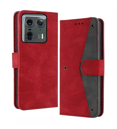 Stylish Red Leather Flip Cover For Moto Edge 50 Ultra 5G