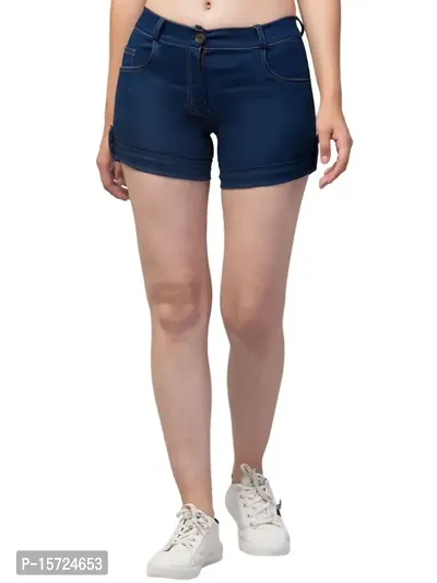 Elegant Denim Solid Regular Shorts For Women