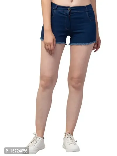 Elegant Denim Solid Regular Shorts For Women
