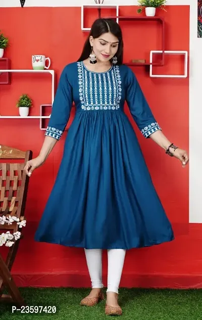 Beautiful Rayon Stitched Embroidered Kurta for Women-thumb0