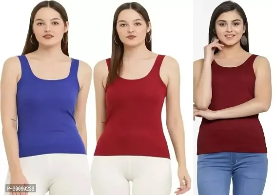 Women Regular Fit Cotton Blend Solid Tank Tops Pack of 3-thumb0