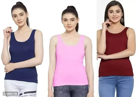 Women Regular Fit Cotton Blend Solid Tank Tops Pack of 3-thumb0