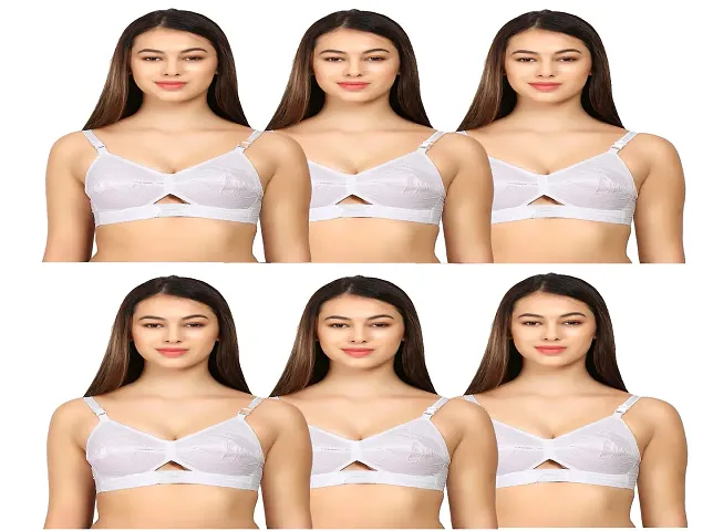 Pack Of 6 White Basic Bra For Women