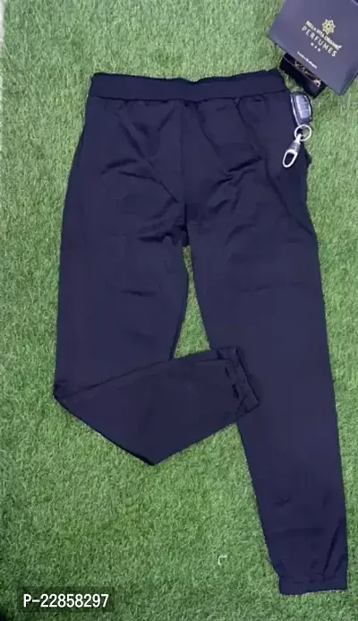 Stylish Blue Linen Blend Self Pattern Regular Track Pants For Men