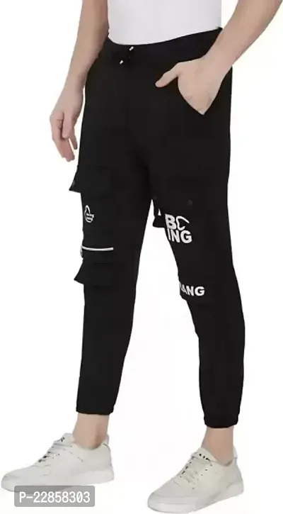 Stylish Black Linen Blend Self Pattern Regular Track Pants For Men