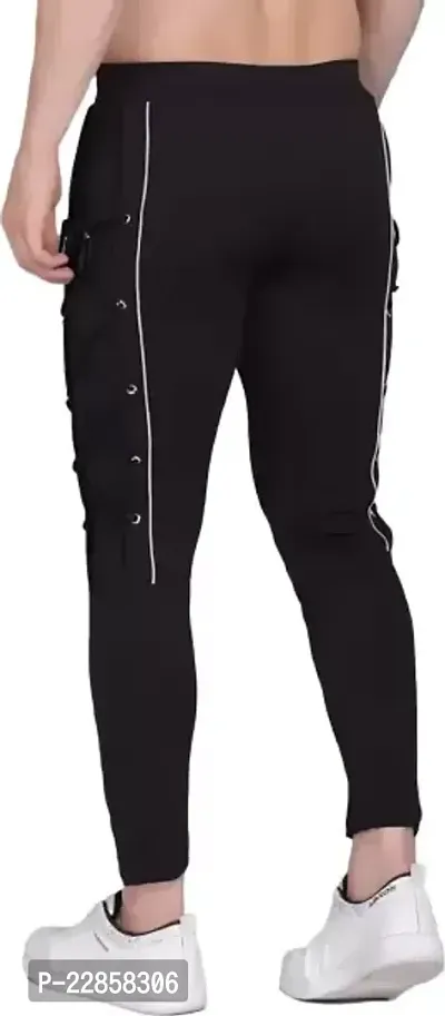 Stylish Black Linen Blend Self Pattern Regular Track Pants For Men