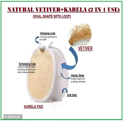 NATURAL VETIVER+KARELA (2 IN 1 USE) (OVAL SHAPE WITH LOOP) LOOFAH FOR BATHING FOR WOMEN, MEN & KIDS-PREMIUM HANDMADE ORGANIC FOR SENSITIVE SKIN SCRUBBING & EXFOLIATING BODY WASH (PACK OF 04 PCS)-thumb2