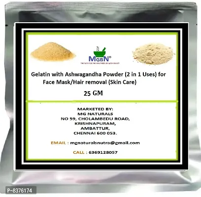 MGBN THE PATH FOR THE HEALTHIER LIFE WITH BEAUTY Gelatin with Ashwagandha Powder Mix (2 in 1 Use) for Face Mask/Hair removal (Skin Care) 25 GM