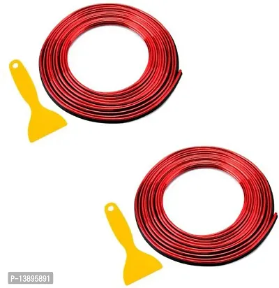 Love Me Metallic Red Chrome Interior Decoration Beading, Flexible Styling PVC Moulding Strip (5 Meters) Car Beading Roll (Set Of 2)-thumb0