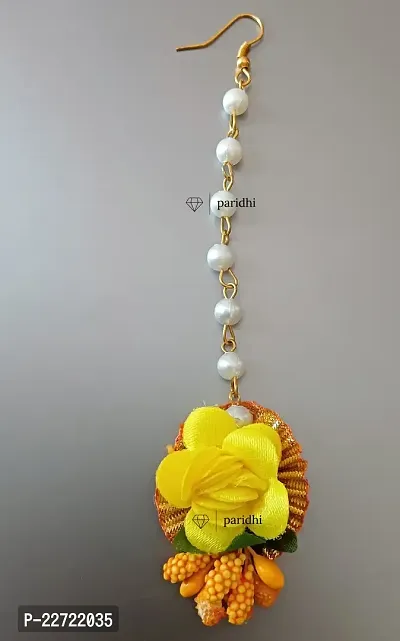 Jewellery Artificial Yellow Flower Designer maangtika Earring combo (pack of 4) For Women/ Flower Jewllery Floral Maangtika ,Earrings, Maang Tikkas for Women - Trendy matha patti, artificial j-thumb2