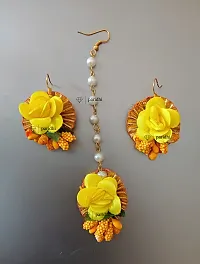 Jewellery Artificial Yellow Flower Designer maangtika Earring combo (pack of 4) For Women/ Flower Jewllery Floral Maangtika ,Earrings, Maang Tikkas for Women - Trendy matha patti, artificial j-thumb2