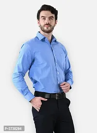 Men's Blue Cotton Solid Long Sleeve Regular Fit Formal Shirt-thumb2