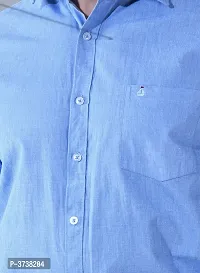 Men's Blue Cotton Solid Long Sleeve Regular Fit Formal Shirt-thumb4