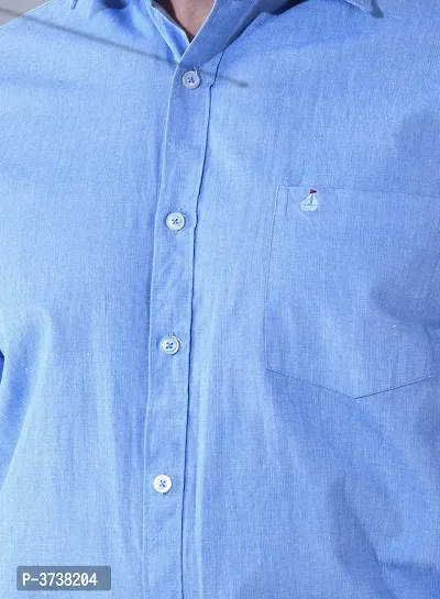 Men's Blue Cotton Solid Long Sleeve Regular Fit Formal Shirt-thumb5