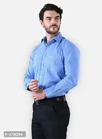 Men's Blue Cotton Solid Long Sleeve Regular Fit Formal Shirt-thumb1
