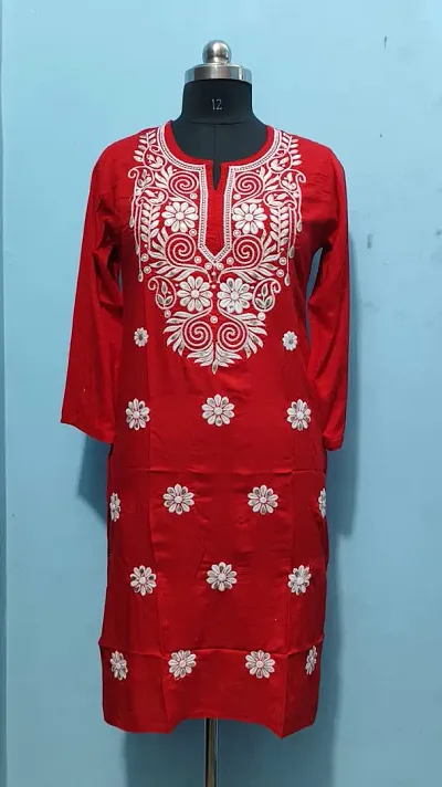 Women Stylish Rayon Embroidered Straight Kurta