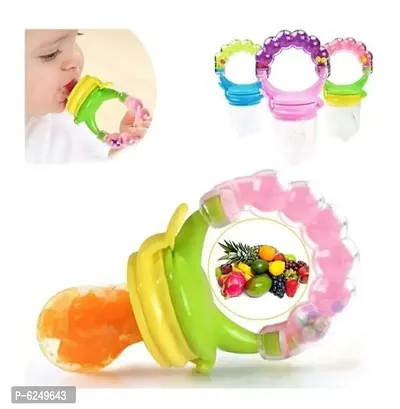 Baby Fruit And Food Nibbler Feeding Pacifier Feeder With Rattle Pack Of 3 Pieces (Assorted Color)-thumb0
