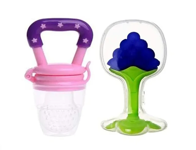 Pack Of 2 Fruit Shape Silicone Teether with Fruit Pacifier for Baby