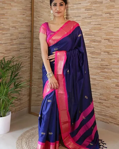 Beautiful Silk Zari Saree with Blouse piece For Women